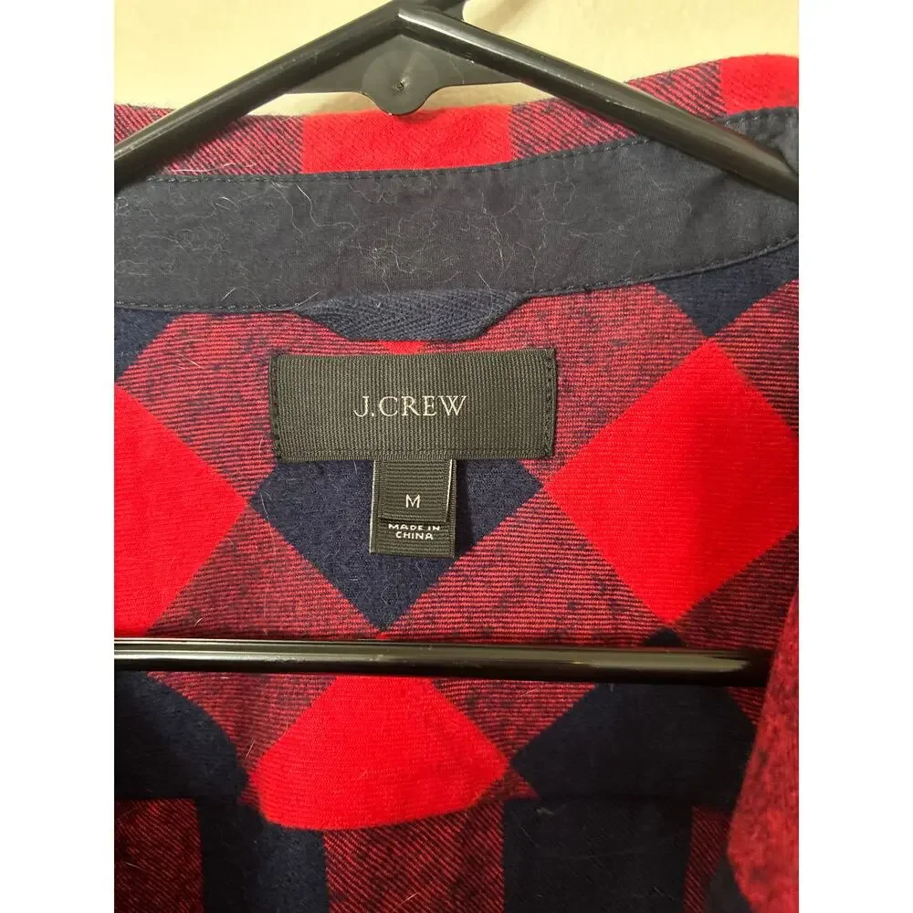 J.Crew Buffalo Plaid Popover Shirt Women’s Medium Red Navy Wool Blend
